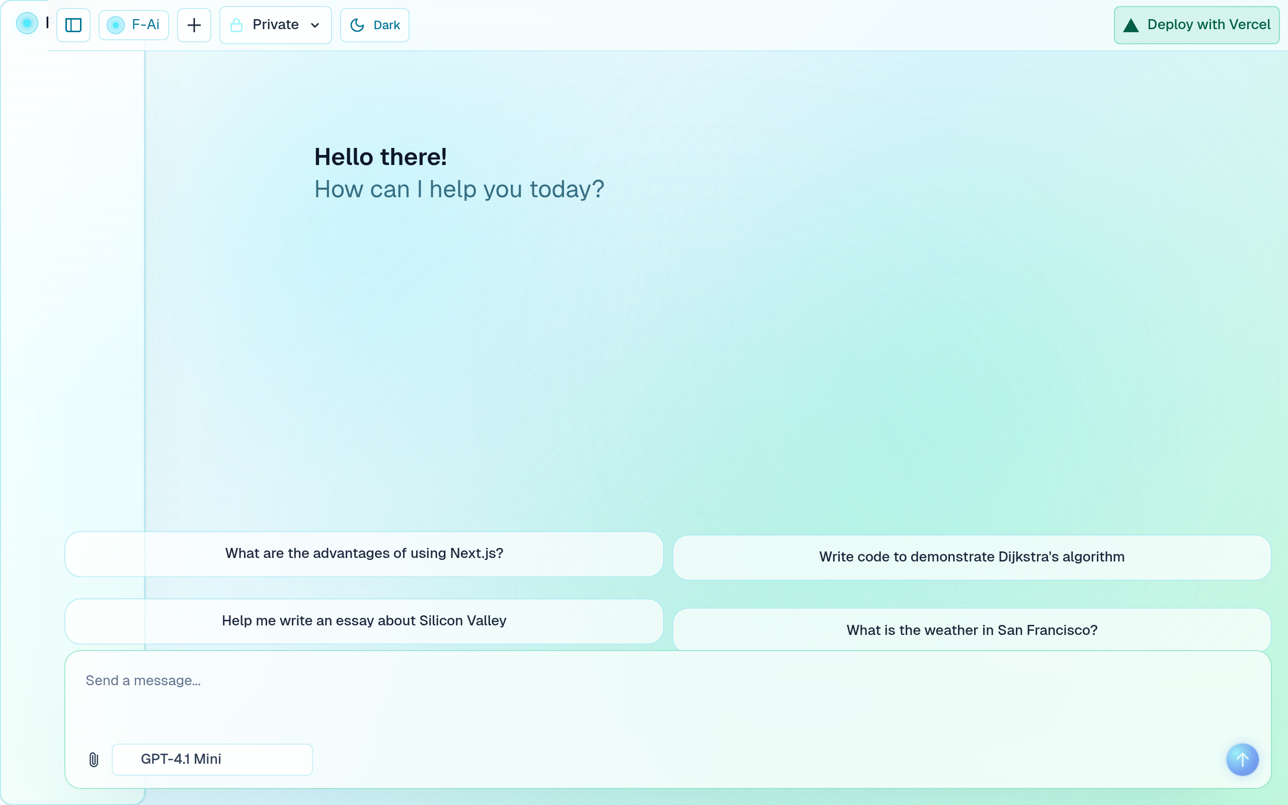 Náhled webu AI chat bot