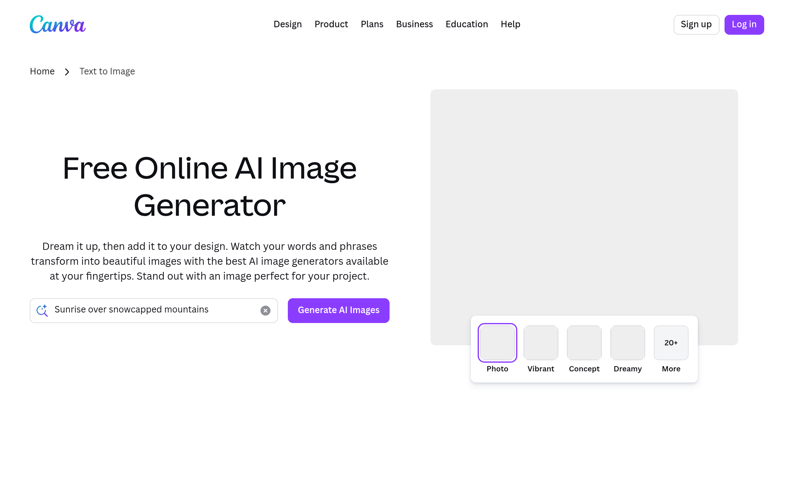 Canva AI website preview