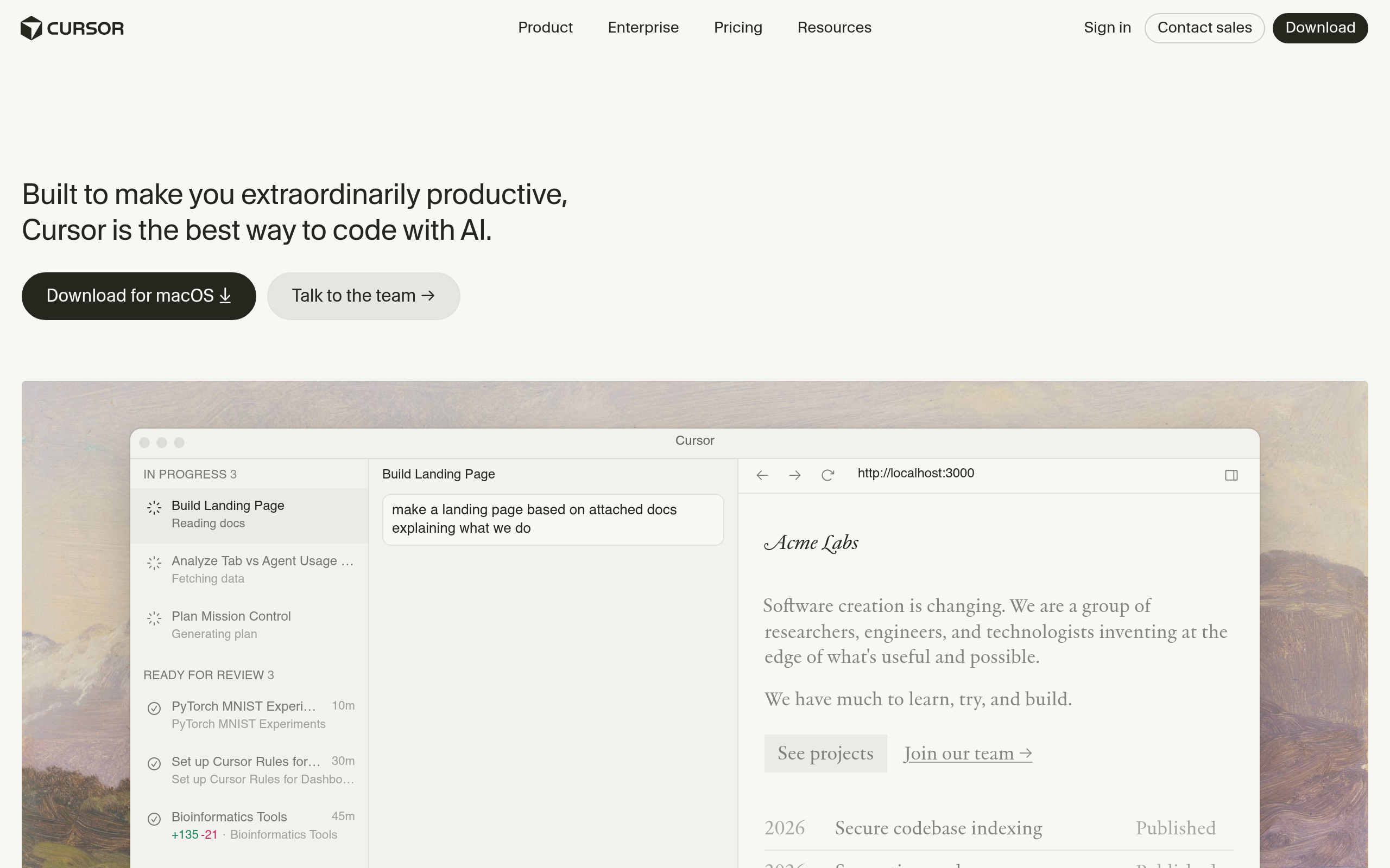 Cursor website preview