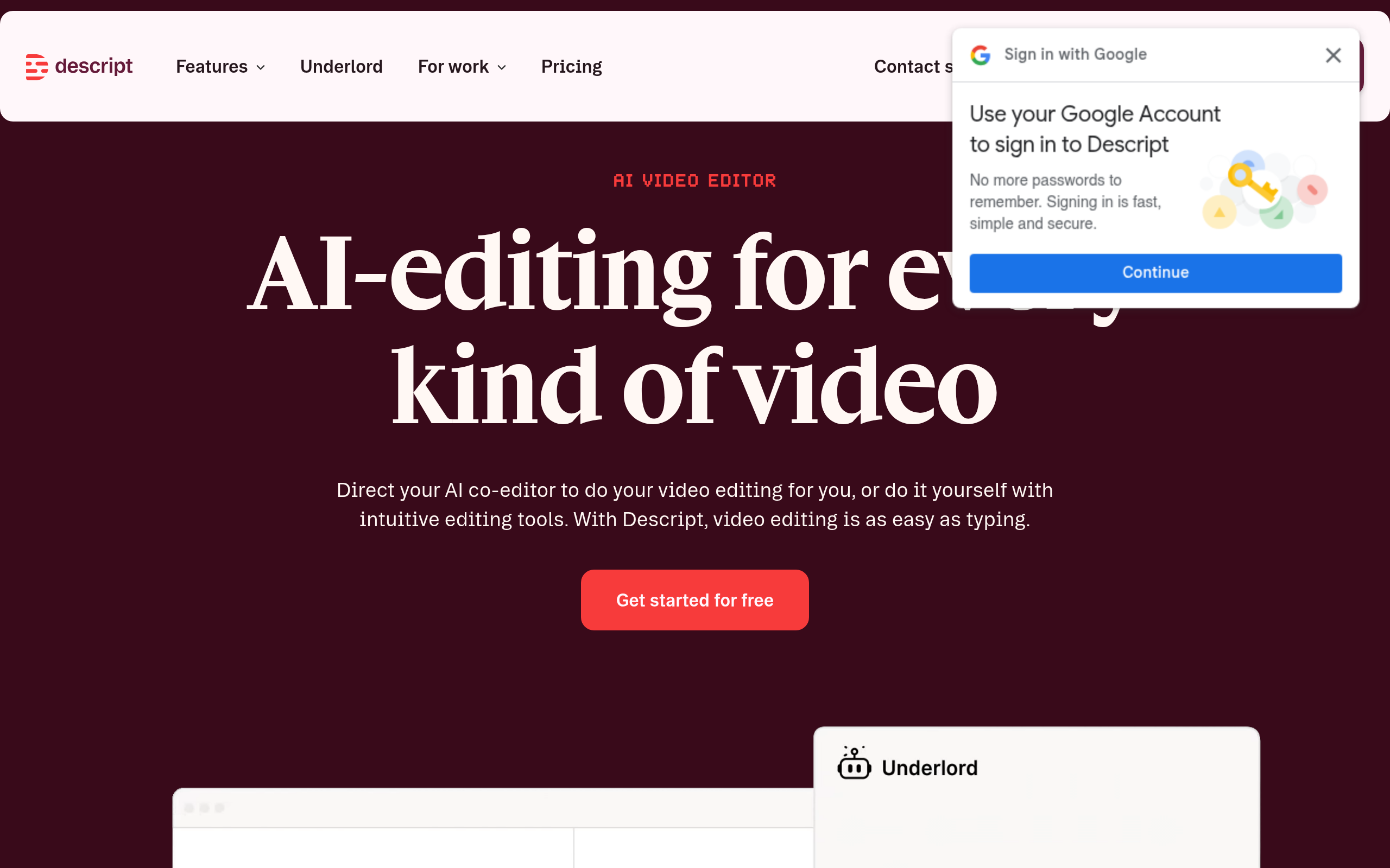Descript website preview