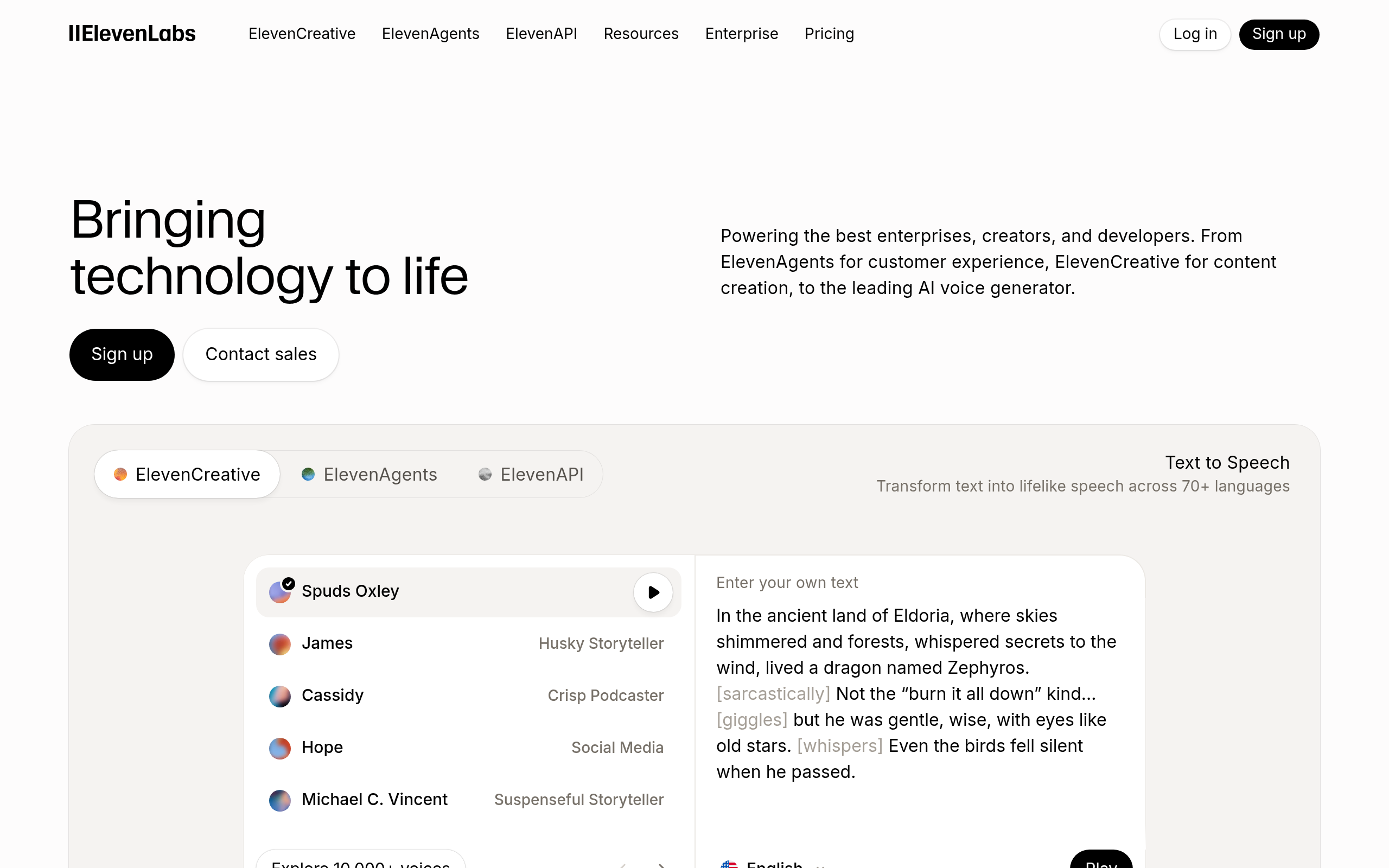 ElevenLabs website preview