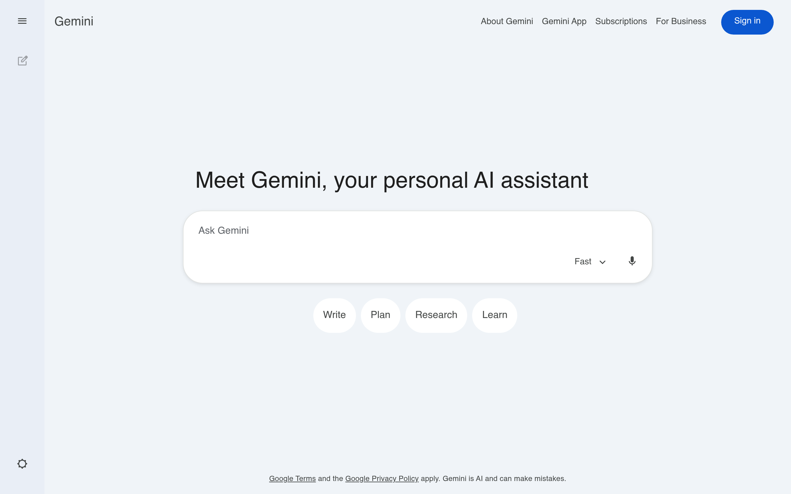Google Gemini website preview