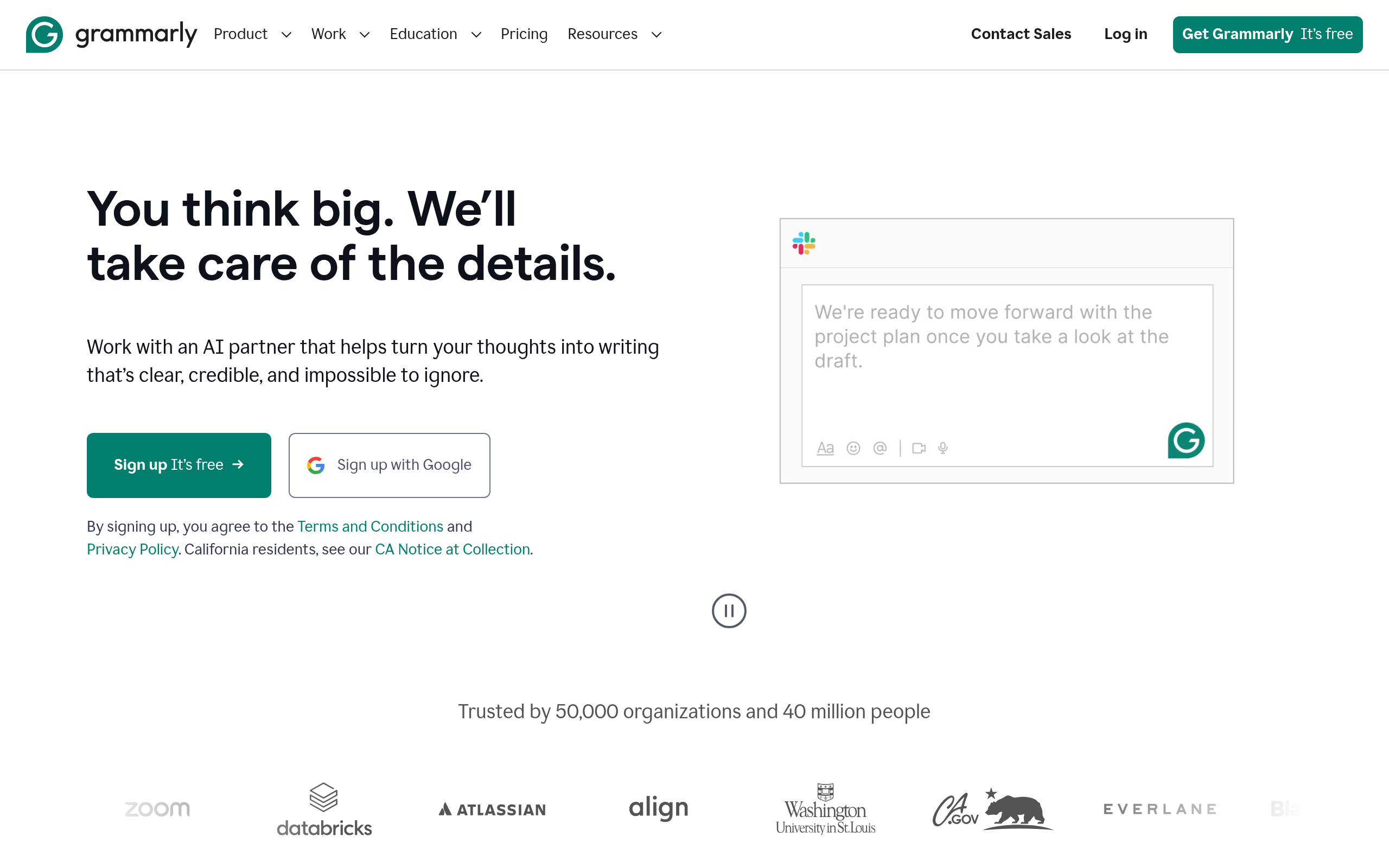 Grammarly website preview