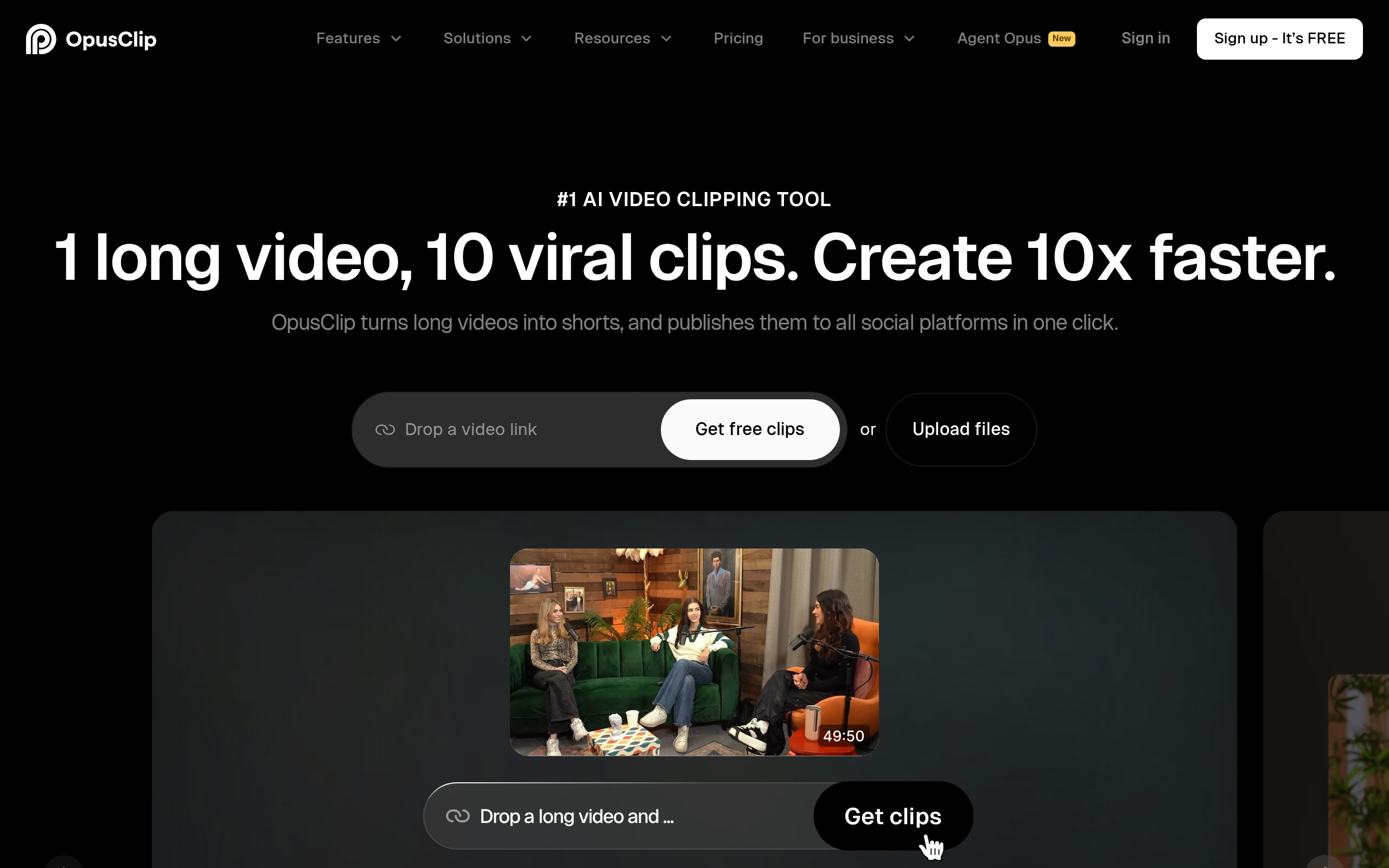 Opus Clip website preview