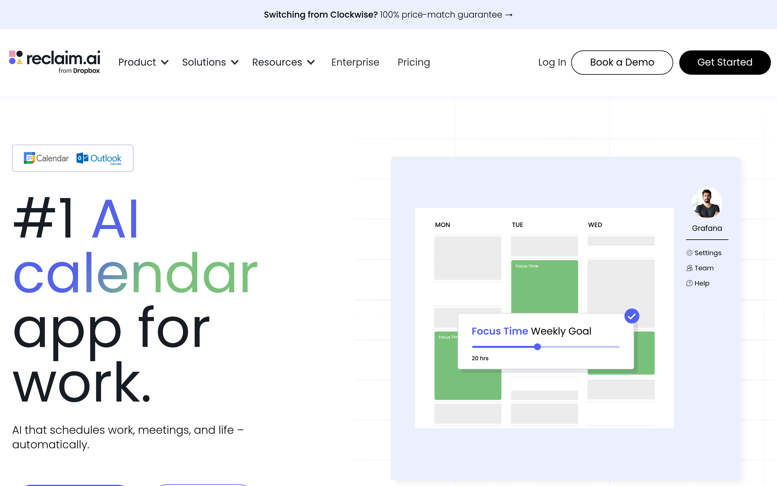 Reclaim AI website preview