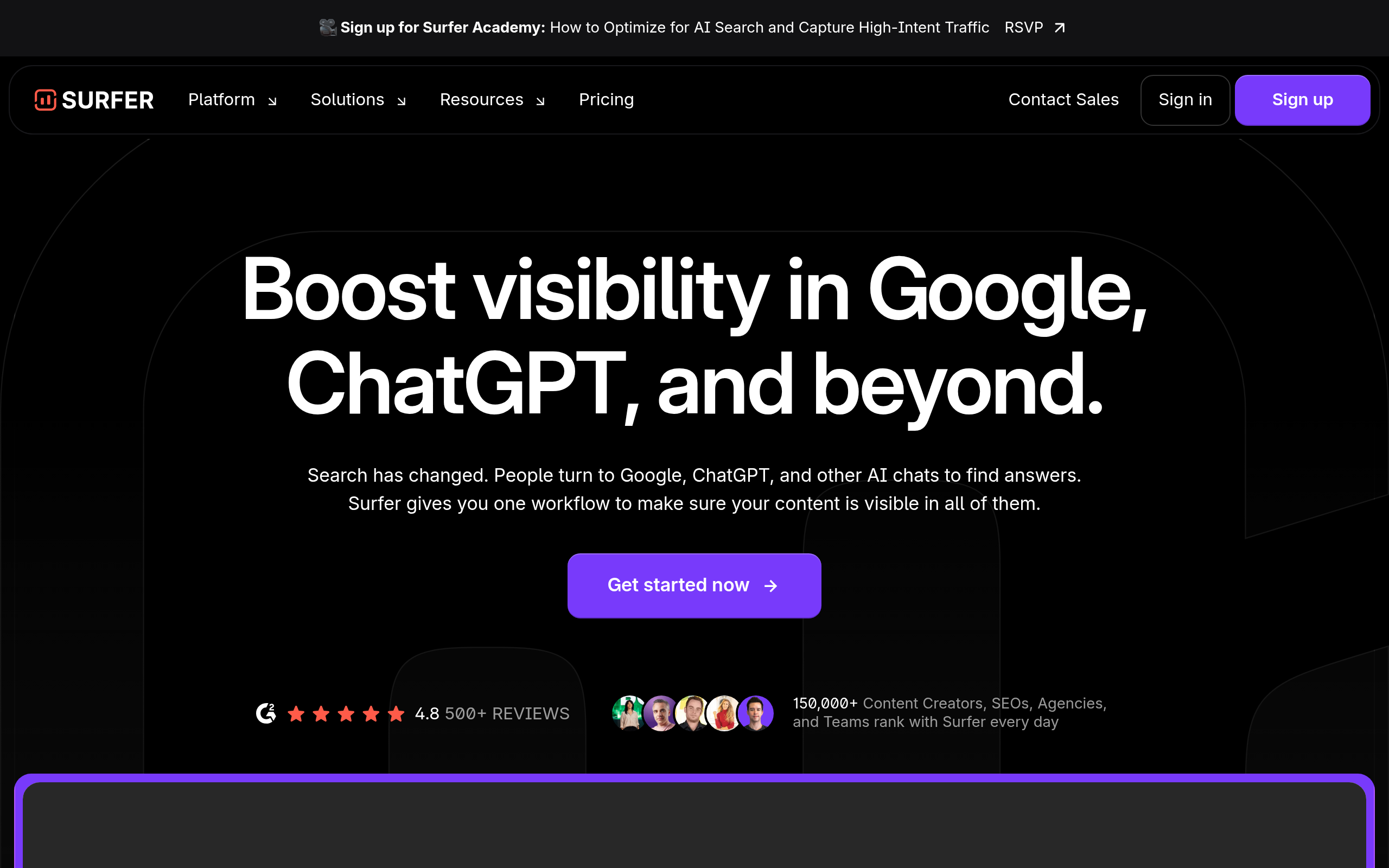 Surfer SEO website preview