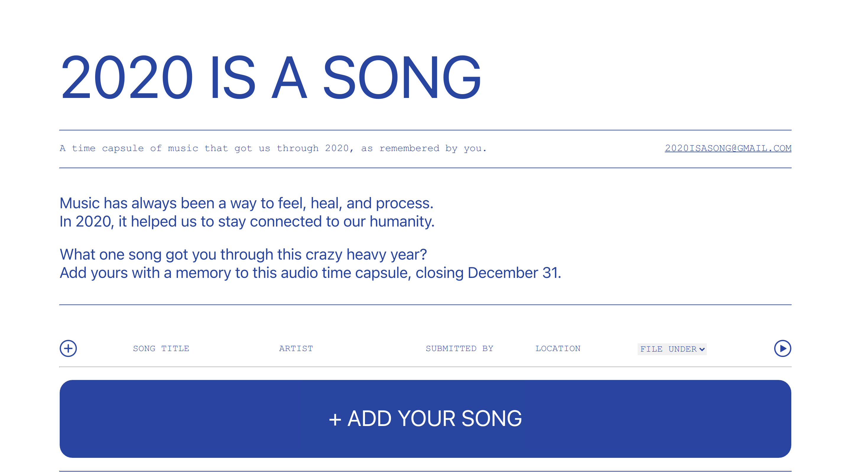 2020 IS A SONG website
